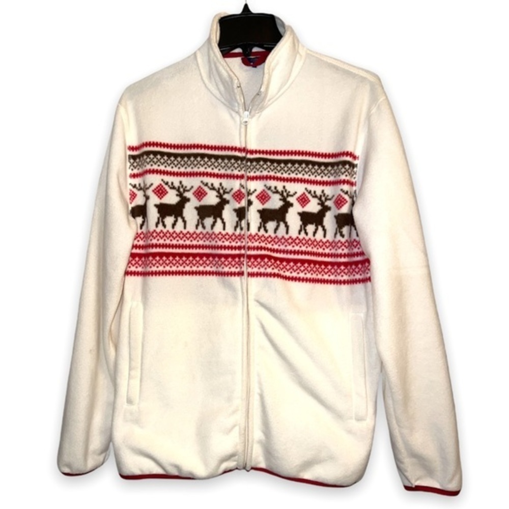 Cotton Traders Vintage Fairisle Deer Jacket Sweater Winter Zip up fleece